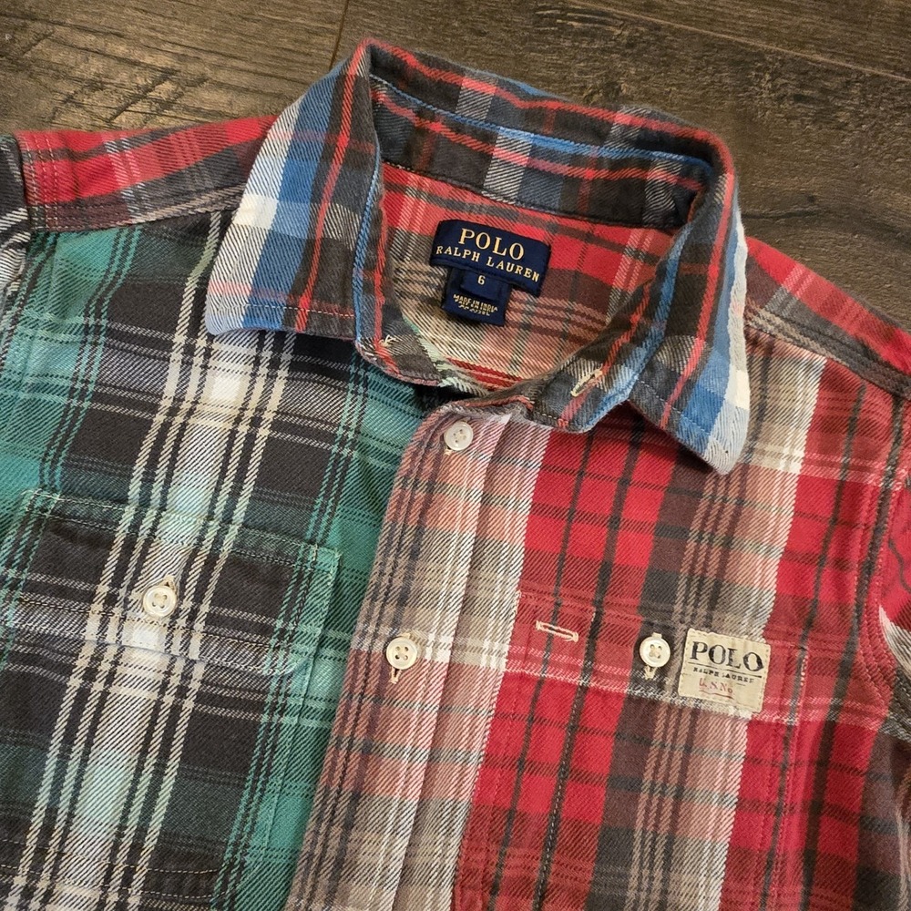 Polo Ralph Lauren‎ Kids Red Plaid Green Button Down Shirt Size 6 Boys Holiday